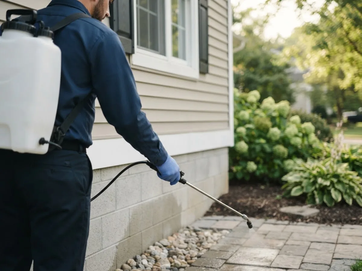 Pest control technician inspecting a home in Lindenhurst, IL